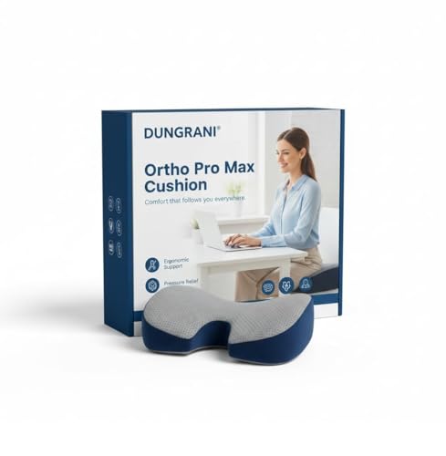 Image of DUNGRANI Ortho Pro Max Seat Cushion for Tailbone, Coccyx, Hip, Sciatica Pain Relief | Office Chair, Car Seat, Upto 125kg | 600+ Cooling Air Vents | Patented SmartGRID | Washable Cover (Design 8)