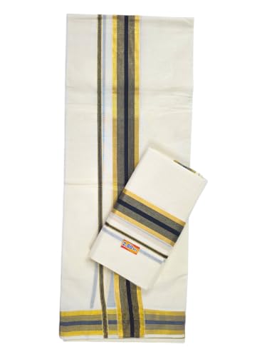 Image of Womens Kuthampully Set Mundu With Golden & Stripes Kara