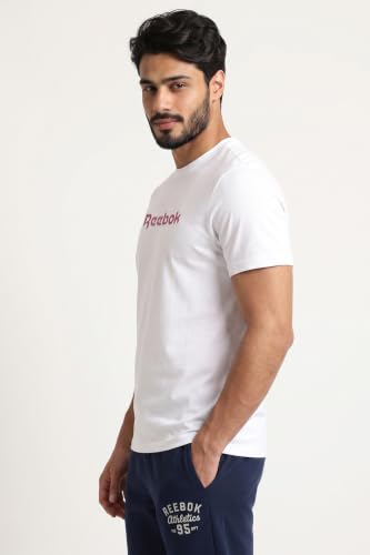 Image of Reebok Men's Cotton-Lycra Blend T-Shirt - 4-Way Stretch Smooth Smooth Round Neck Half Sleeve Tee for Men | Casual Tshirt for Men Stretchable Tshirt