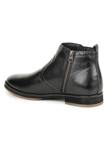 Image of B-5815 Genuine Leather High Ankle Boots For Men In Brogue Style With Zipper, Pointed Toe, Flat Heel & EVA+Unit Sole