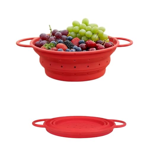 Collapsible Silicone Colander with Handles, Round Strainer with Stainless Steel