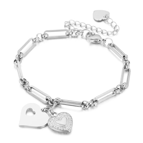 Image of 18K Gold Plating Stainless Steel Paperclip Chunky Chain Bracelet Dainty Heart Neutral Jewelry Gift