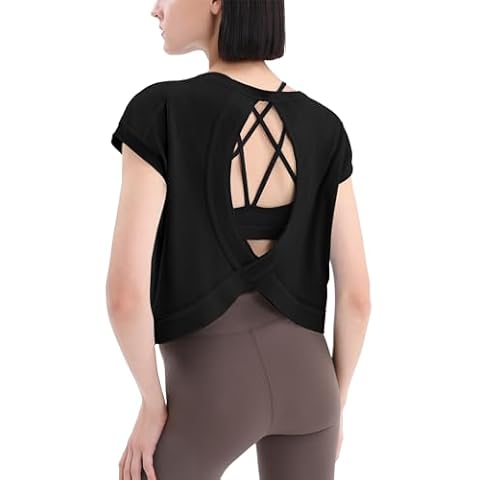 Loovoo Womens Workout Tops Short Sleeve Summer Crop Tops Yoga Shirts Casual Athletic Running Gym T-Shirts Black S Cover