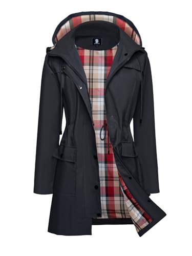 SaphiRose Women's Waterproof Rain Jacket Long Raincoat Hooded Windbreaker Trench Coat