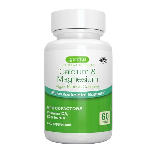 Igennus Algen-Calcium & Magnesium mit K2 & D3, pflanzlich, 60 hochbioverfügbare Tabletten, GVO-freier Mineralstoffkomplex aus Rotalgen zur Unterstützung von Knochen & Zähnen