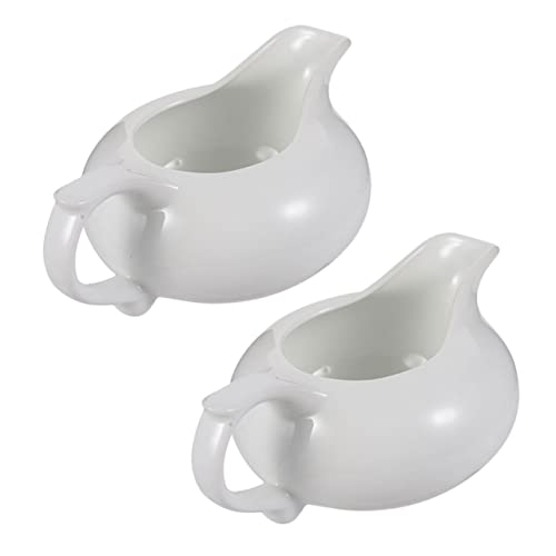 PRETYZOOM 2pcs Sauce Bucket Porcelain Sauce Boat Gravy Pitcher Gravy Container Gravy Server Gravy Boat with Lid Sauce Containers Gravy Boats Gravy Saucer Sauce Dispenser White Ceramics