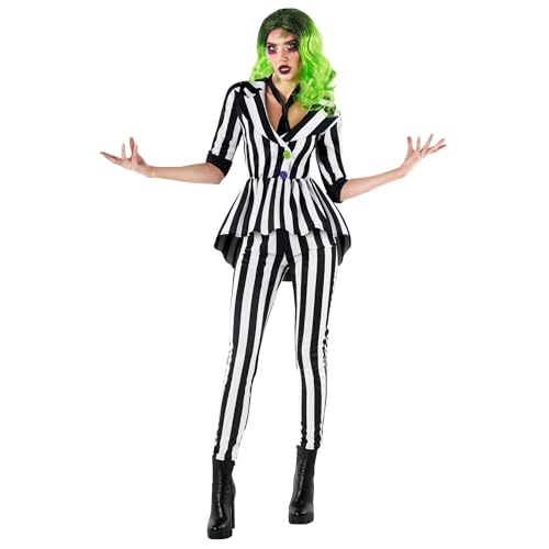 Morph Damenkostüm Schwarz-Weiß Gestreift, Perfekt für Halloween-Partys und Events, S