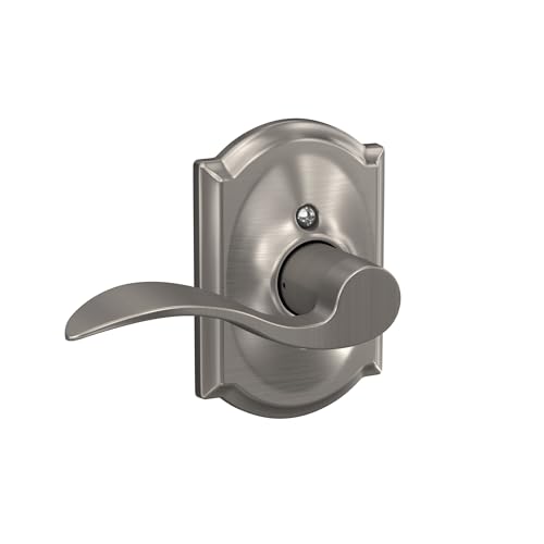 Image of Schlage F170 ACC 619 CAM RH Right Handed Accent Door Lever with Camelot Trim, One Sided Non-Turning Dummy Door Handle, Satin Nickel