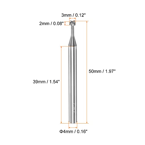 Image of HARFINGTON T Slot End Mill Milling Cutter 3mm Cutting 2mm Depth 4mm Shank Solid Carbide 4 Flutes for Aluminum Copper Zinc Alloy