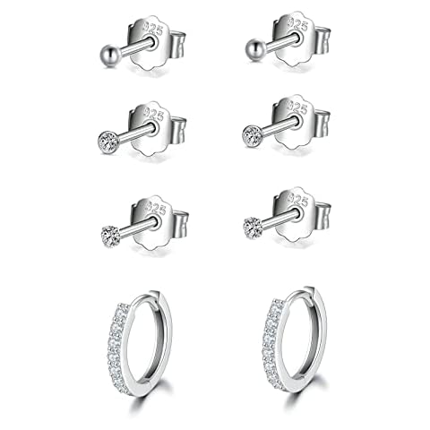 Sterling Silver Stud Earrings for Women, 8mm Small Hoop Earrings 2mm Diamond Stud Earrings Ball Stud Earrings, Hypoallergenic Sleeper Earrings Cartilage Earrings Set with Cubic Zirconia for Girls Cover