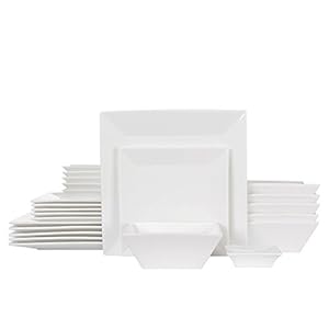 24-Piece Classic Square Dinnerware Set for 6, Off White