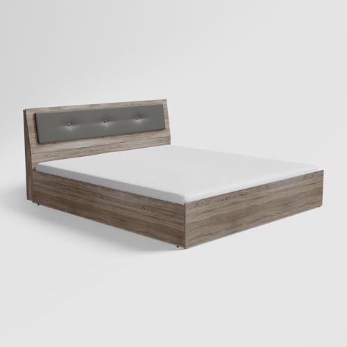 Image of Interio by Godrej Bed, Stud Queen Size Engineered Wood Bed with Pullout Storage, 1-Year Warranty, Sonoma Oak, Particle Board