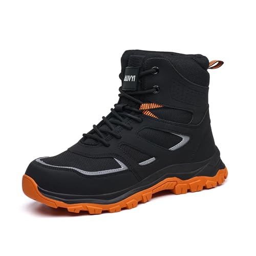AUVYI Steel Toe Work Boots for Men – Wide Toe Comfortable Lightweight Breathable Safety Shoes, Slip-Resistant Durable Construction & Industrial Footwear