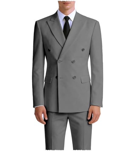 Men's Double Breasted Suit 2 Piece Formal Wedding Groom Tuxedo Blazer Pants Set for Business Prom Party