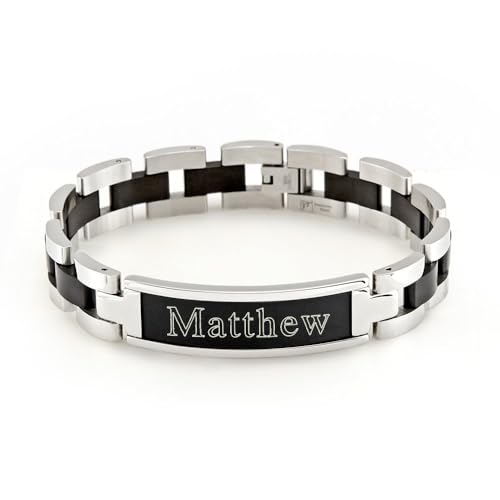 Eve'S Addiction BR11023 Custom Engraved Men'S Stainless Steel Id Bracelet cover