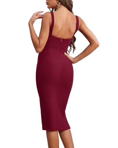 Image of houstil Women's Strap Bandage Dress Cut Out Wedding Guest Bodycon Dresses V Neck Classy Party Cocktail Evening Gown