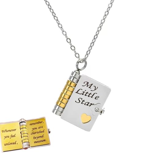 My Little Star Book Necklace, My Incredible Daughter Book Necklace, 18k Gold Plated Openable Necklaces with 6 Pages of Engraved Information, A letter for My Daughter Jewelry of Love