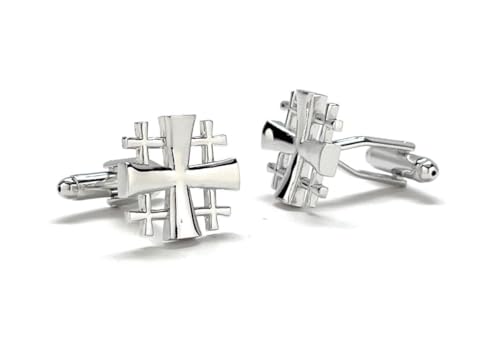 Silver Jerusalem Cross Cufflinks – Handmade Christian Cuff Links for Men, Religious Catholic Jewelry, Pastor Wedding Gift, Holy Land Symbol4