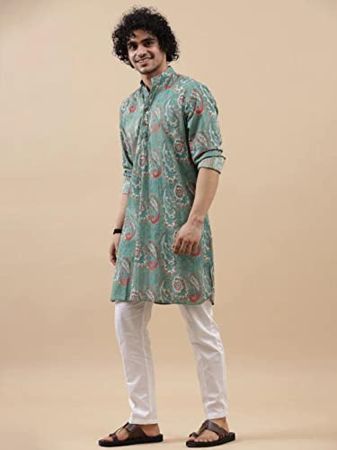 Image of Leriya Fashion Men's Kurta | Rayon Printed Kurta for Men | Chinese Collar Long Sleeves | Straight Knee Length Kurtas | for Festival | Function | Occasion Wear Fancy Kurta for Boys
