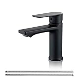 BELZ Grifo de baño, monomando, grifería para baño, mezclador, altura 96 mm, ahorro de energía, monomando para lavabo, negro mate