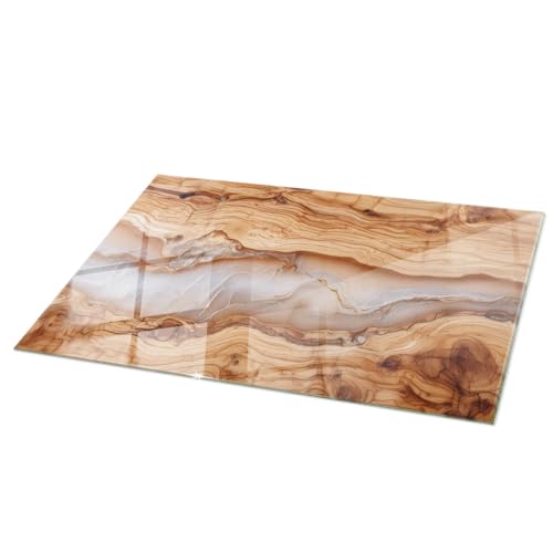 Wallfluent Tablero de Vidrio 120x80 cm Sostenible Placa de Seguridad Protección contra Daños Vidrio Fácil Limpieza Bordes Pulidos Instalación Rápida - Madera Natural con Resina