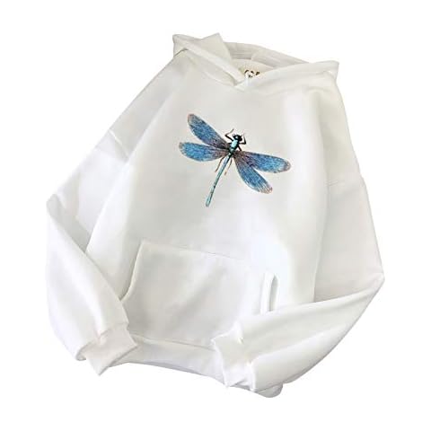 Women's Long Sleeve Hoodie Casual Colorful Butterfly Printed Pullover Solid Color Sweatshirt Patchwork Striped Jumper with Kanga Pocket Top White Cover