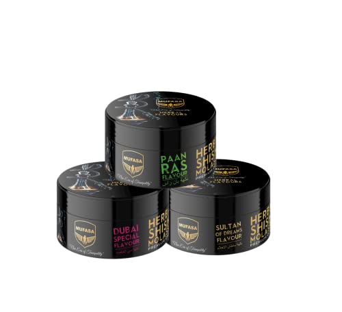 MUFASA Hookah Flavors Nicotine Free Hookah Shisha Flavors - Pack of 3 Flavors (100% Nicotine and Tobacco Free) Paan Ras Dubai Special Sultan of Dreams - 50G Each - Nicotine Free Hookah Tobacco Free