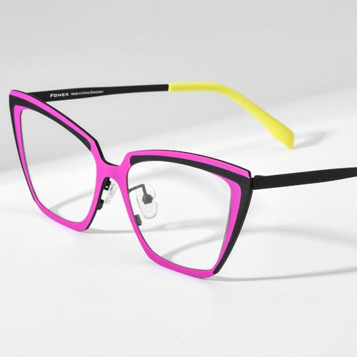 Image of FONEX Colorful Pure Titanium Glasses Frame Women Retro Round Eyeglasses