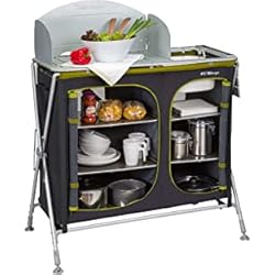 Armario Fregadero Camping Berger Mueble Cocina Plegable | Mesa Cocina Camper | Armarios Desmontables de Tela | Mesa Camping | Mueble de Cocina Camping | Cocina Caravana 6 Compartimentos, con Fregadero, Negro - Verde