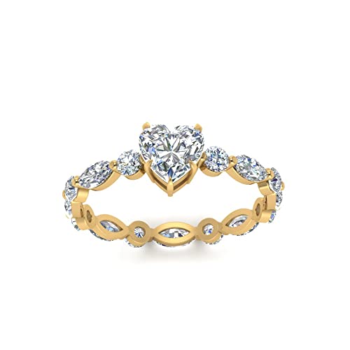 Image of 55Carat Choose Your Gemstone Marquise and Round Eternity Ring Yellow Gold Plated Heart Shape Side Stone Engagement Rings Lightweight Office Wear Everyday Gift Jewelry US Size 4 to 12