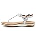 UBFEN Womens Flat Sandals Dress Braided T-Strap Thong Sandals with Arch Support Comfortable for Walking A-Silver Color Size US 7
