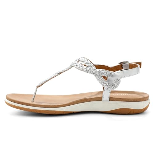 Image of UBFEN Womens Flat Sandals Dress Braided T-Strap Thong Sandals with Arch Support Comfortable for Walking