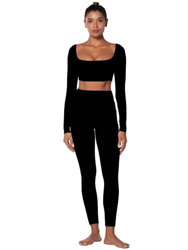 Sunzel Long Sleeve Workout Tops for Women Breathable Square Neck Crop Top with Built in Bra Cropped Yoga Shirt for Lounge Gym4