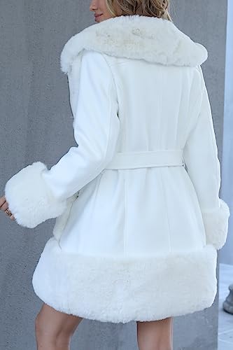 Giolshon Damen Langer Pelzjacke aus Kunstwollmischung mit Gürtel Gepolsterter Bubble Parka Mantel Isolierte Sherpa Fleece Oberbekleidung 241A Beige XXL