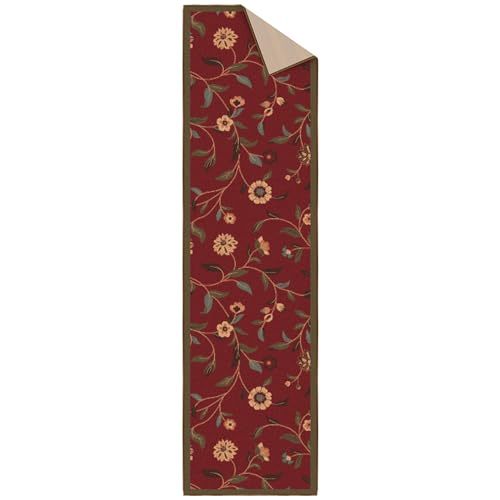 Ottomanson OTH2090-2X7 Machine Washable Floral Leaves Design Non-Slip Rubberback 2X7 Traditional Runner Rug thumb #7