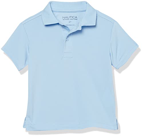 Nautica Boys' School Uniform Short Sleeve Polo Shirt, Button Closure, Moisture Wicking Performance Material, Light Blue, 5 #TOP19