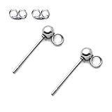 50pcs Adabele 304 Grade Surgical Stainless Steel Hypoallergenic Earring Posts 3mm Small Ball Post Open Ring 50pcs Earnut Backs DIY Earrings Jewelry Making SJF217-3