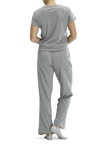 Image of No Nonsense Women's Short Sleeve Sleep Tee and Pajama Pant 2 Piece Sleepwear Set, Medium Grey Heather, Medium