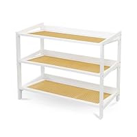 KEPLIN 3 Tier Bamboo and Rattan Shoe Organiser Rack – Eco-Friendly, Durable, Easy Assembly – Compact Design for Entryway, Closet, or Hallway – Stylish and Functional Storage – White and Natural
