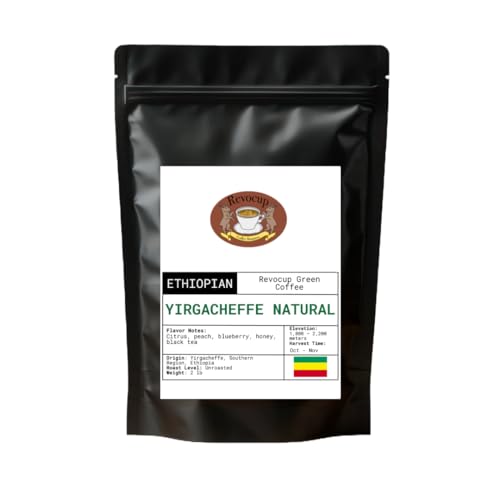 Ethiopian Yirgacheffe Natural Green Coffee Beans – Unroasted Heirloom Arabica | Bright Citrus, Floral, Honey Notes | High-Altitude Grown, Specialty Grade | Home Roasting – 2lb/32 Ounces