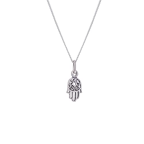 jewellerybox Sterling Silver Hamsa Hand Necklace - 24 Inches