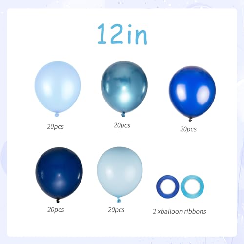 Image of 100pcs Blue Balloons, 12 inch Chrome Royal Navy Pearl Macaron Baby Blue Balloons for Birthday, Baby Shower, Wedding, Graduation Party Decorations