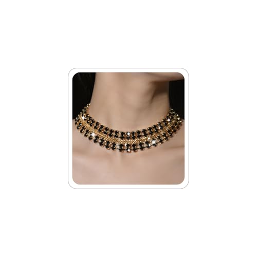 Gold Black Choker Necklace for Women Bridesmaid Wedding Prom Necklaces Halloween Fall Necklaces Accessories Rhinestone Gargantillas De Mujer Elegantes Christmas Graduation Jewelry