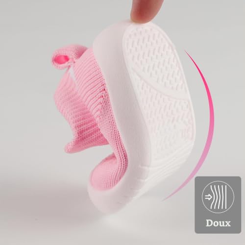MK MATT KEELY Chaussures Premiers Pas Bébé Fille 6-36 Mois Chaussettes Chaussures Respirant Enfant Chaussons Antidérapante,Rose,12-18 Mois – vue 6