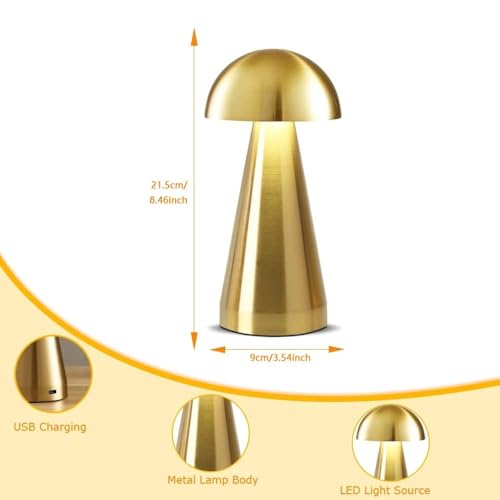 Image of blissbells Modern Gold Table Lamp - Minimalist Metal Bedside Lamp with Warm Ambient Light, Contemporary Mushroom Dome Design for Bedroom, Living Room, Office & Nightstand