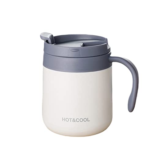 Image of Mockery Stainless Steel 350ml Coffee Cup, Thermal Mug, Vacuum Insulated, Tea Cup, Cup with Handle and Lid for Office Desk Work (White)