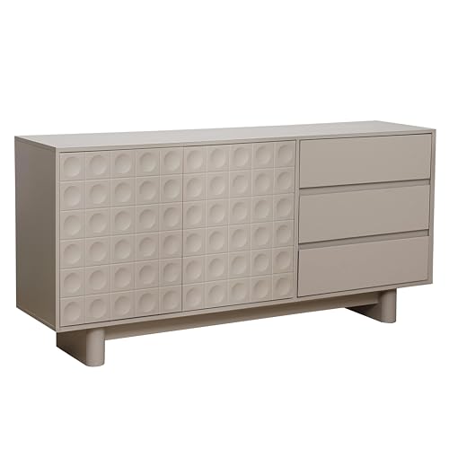 Aparador moderno rectangular de 3 puertas, 160 cm, color beige