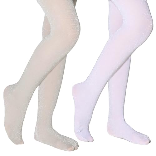 LOLANTA Girls Shimmer Tights Kids Semi Opaque Shiny Dance Stockings 2 Pack Ultra Soft Stretchy Pantyhose 3-12 Years