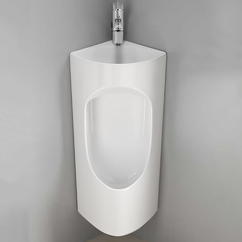 洗面台付きコーナー小便器 壁掛け式 磁器製 男性用 こぼれ防止 温水・冷水蛇口付き 夜間こぼれ防止