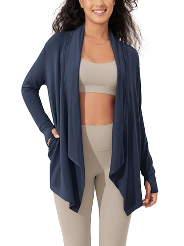Image of ODODOS Women's Drape Open Front Cardigans Cozy Soft Long Sleeve Casual Wrap Outerwear with Pockets Thumb Hole